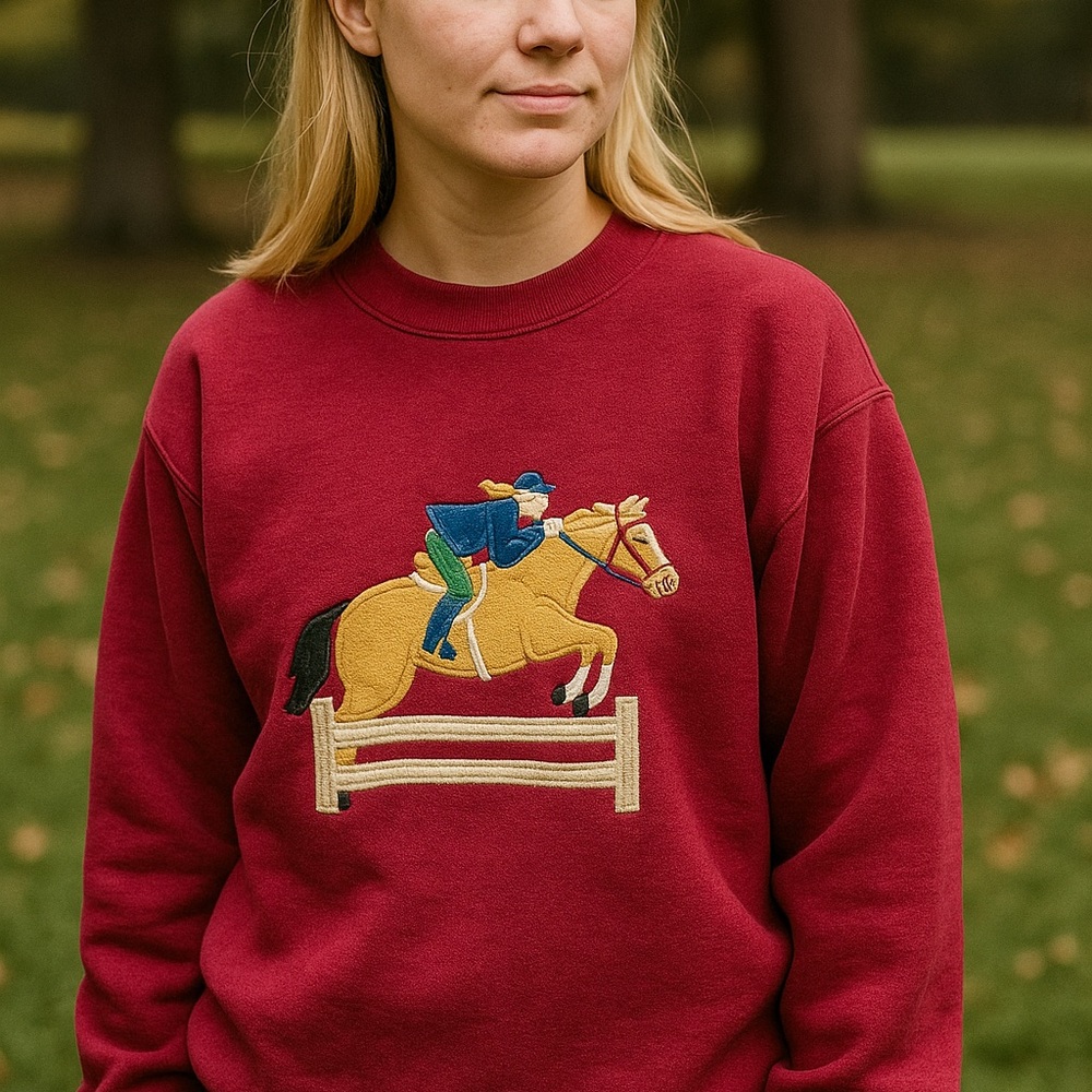 Vintage  oversized  Women’s Equestrian Embroidered crewneck sweatshirt
